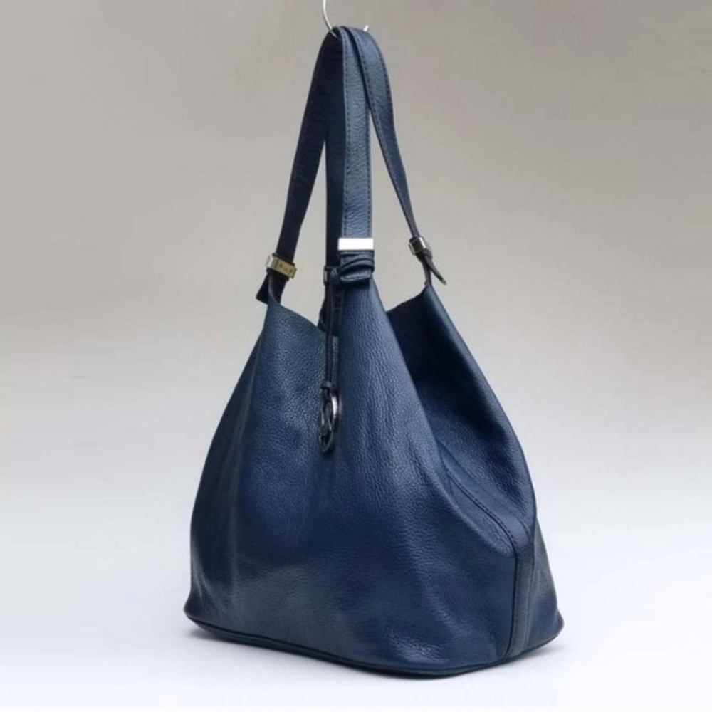 Michael Kors Colgate Reversible Petroleum Blue Leather Grab Shoulder Bag - Picture 2 of 6